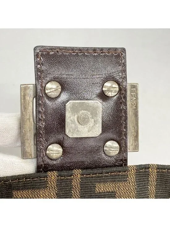 Fendi Handbag Zucca Mamma Bucket Nylon Canvas Brown Silver - Picture 10 of 10